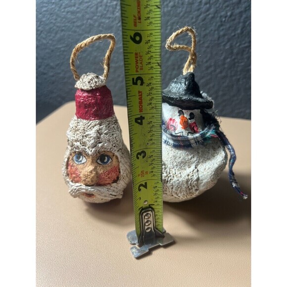 Lot of 2 Vintage Christmas paper Mache Holiday Hanging Ornament  Snowman Sant - Picture 6 of 8